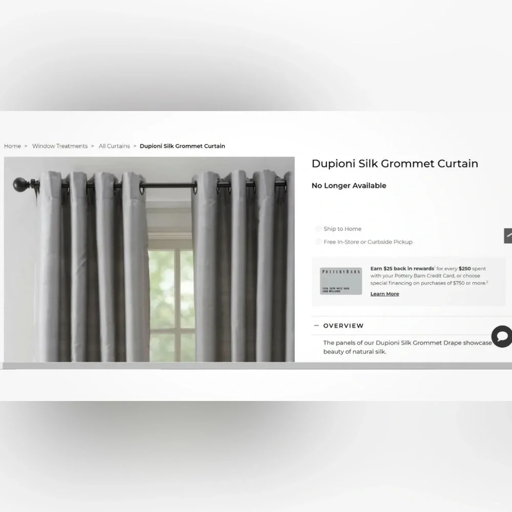 POTTERY BARN DUPIONI SILK grey CURTAINS 2 PANELS - Picture 1 of 3